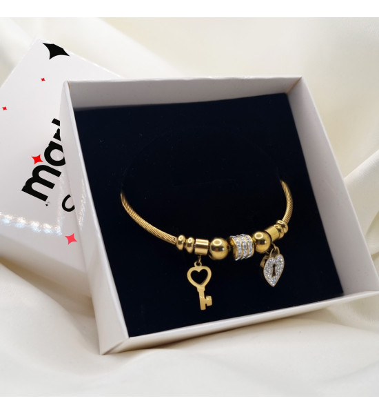 ALC Collection Anahtar ve Kalp Kilit Tasarım Burma Kelepçe Kadın Bileklik