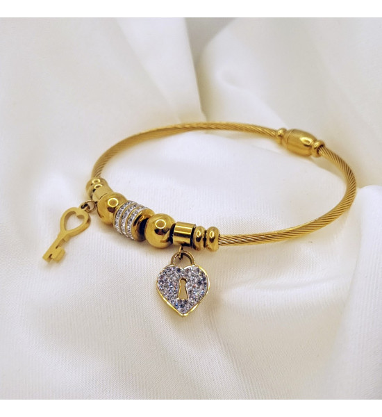 ALC Collection Anahtar ve Kalp Kilit Tasarım Burma Kelepçe Kadın Bileklik