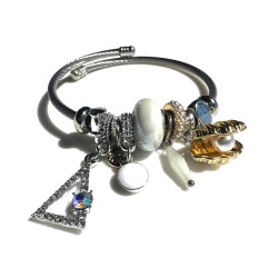 Deniz Kabuğu Inci Tasarım Charm Gümüş Kaplama Çelik Bileklik