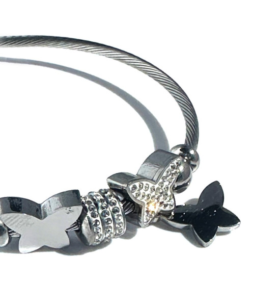 ALC Collection Üç Kelebek Zirkon Tasarım Charm Gümüş Kaplama Çelik Bileklik