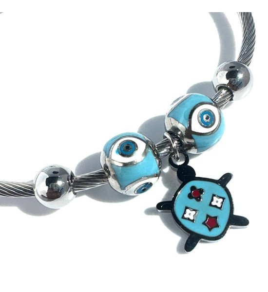 ALC Collection Nazar Boncuğu Tasarım Charm Gümüş Kaplama Çelik Bileklik