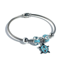 Nazar Boncuğu Tasarım Charm Gümüş Kaplama Çelik Bileklik