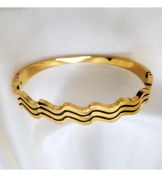 ALC Collection Orjinal Çelik Dalgalı Desen Gold Tasarım Çelik Kelepçe Bileklik