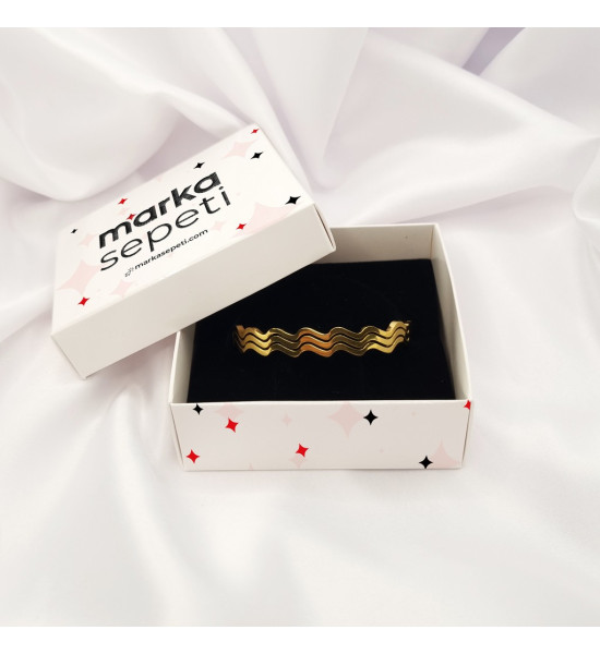 ALC Collection Orjinal Çelik Dalgalı Desen Gold Tasarım Çelik Kelepçe Bileklik