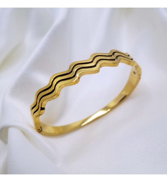 ALC Collection Orjinal Çelik Dalgalı Desen Gold Tasarım Çelik Kelepçe Bileklik