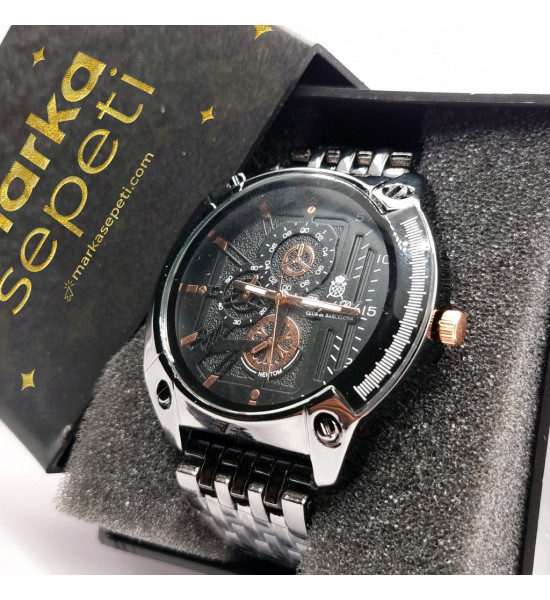 Royal Club De Polo Barcelona Cetvel Tasarımlı Siyah Kronometre Desenli Günlük Erkek Kol Saati