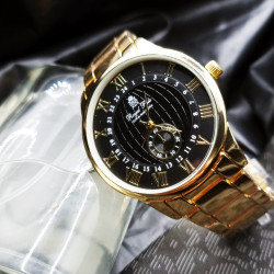 Kronometre Desenli Gold Ve Black Karışım Renk Erkek Kol Saati