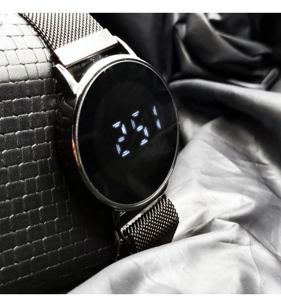 ALC Collection Dijital Ve Hasır Kordon Şık Black Erkek Kol Saati