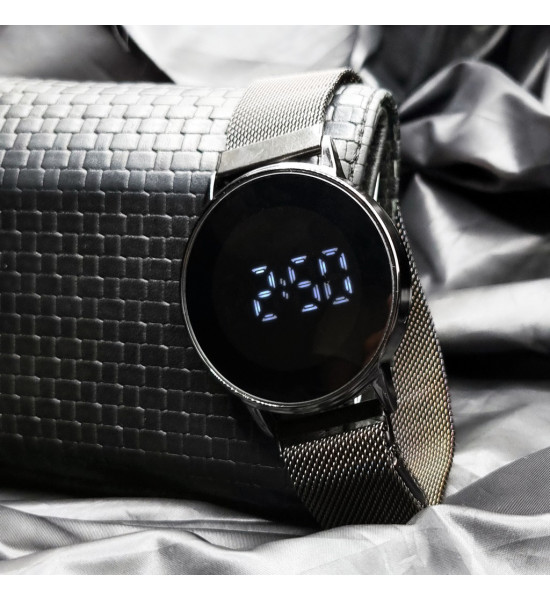 ALC Collection Dijital Ve Hasır Kordon Şık Black Erkek Kol Saati