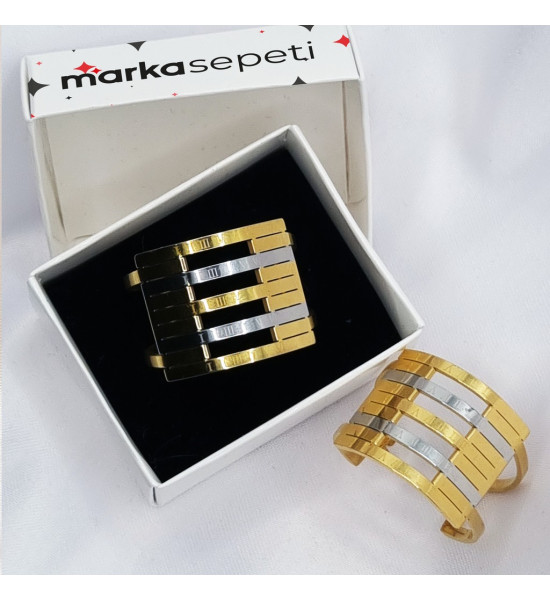 ALC Collection Halka Tasarım Gold ve Gümüş Renkli Orijinal Çelik Kadın Küpesi