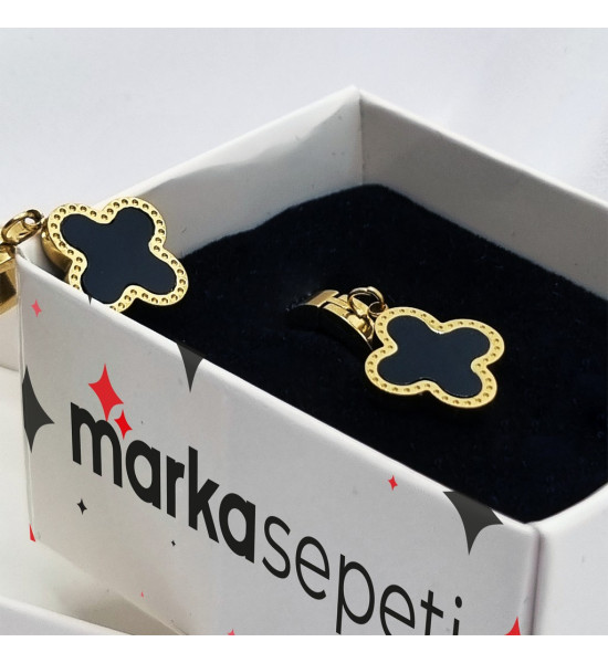 ALC Collection Çiçek Desen Gold Black Tasarım Orijinal Çelik Kadın Küpesi